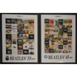 The Beatles; Two Italian advertising posters showing EPs covers, framed and glazed, 90cm, 60cm.