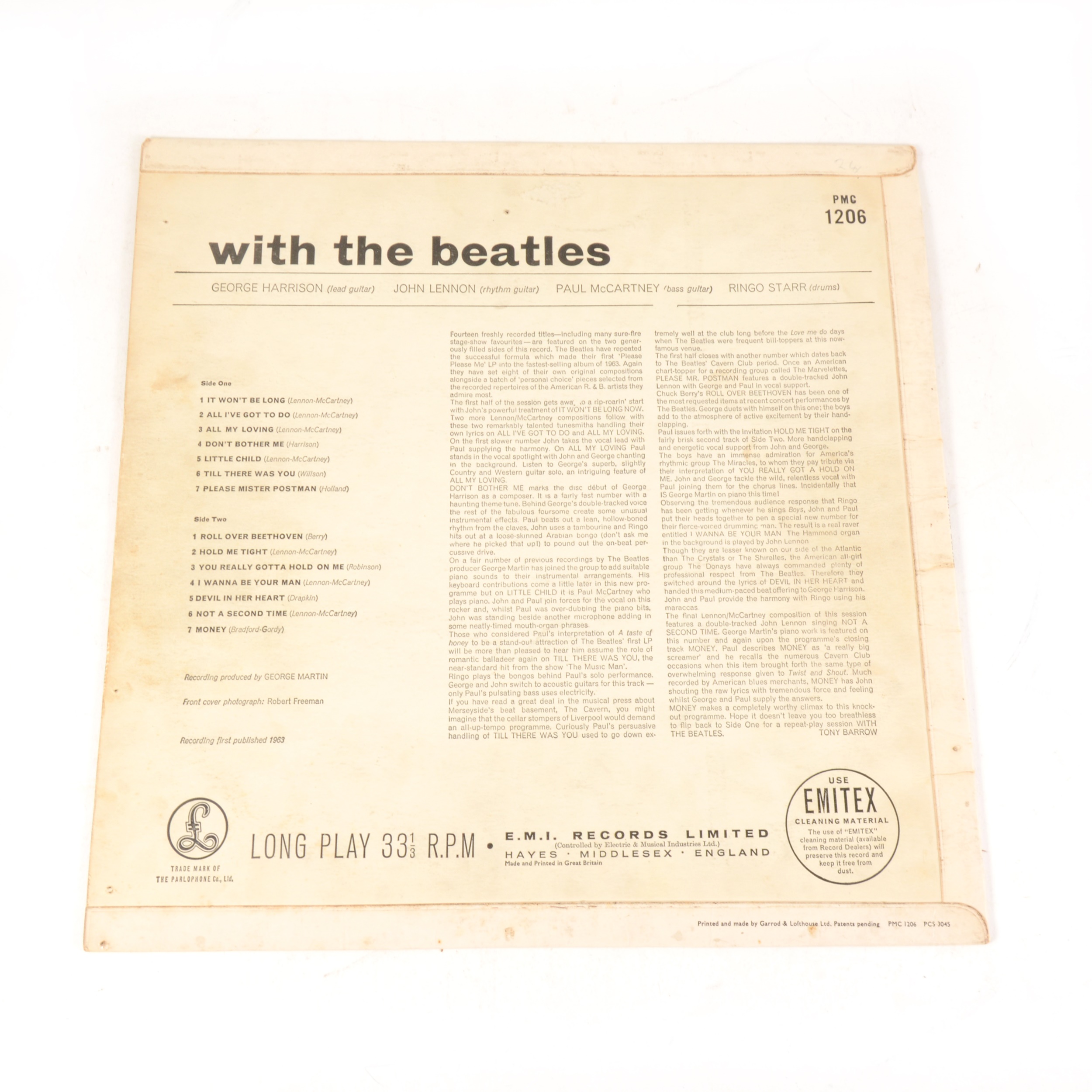 The Beatles With the Beatles LP vinyl record; Mono 2nd pressing PMC 1206 matrix 447-7N/448-7N. - Image 4 of 4