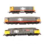Three Hornby and Lima OO gauge model railway diesel Railfreight locomotives