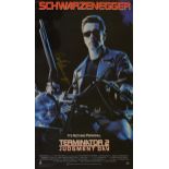 Terminator 2; framed one sheet poster signed in gold pen by Arnold Schwarzenegger.