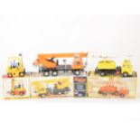 Dinky Toys; 980 Coles Hydra truck 150T in orange, 970 Jones Fleetmaster Cantilever Crane, in yellow,