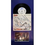 The Stranglers; a signed 7" single cover '96 Tears, with four signiatures, mounted with photo of