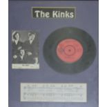 The Kinks; signed postcard of all four members first names, framed and glazed.