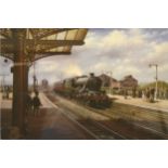 After Don Brecon, 'Calling at Kettering', colour print of the Jubilee class 4-6-0 locomotive