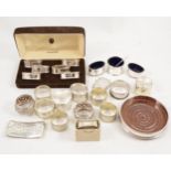 A collection of silver and plated collectables, napkin rings, vesta, salts.