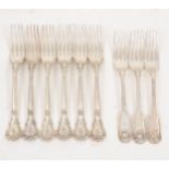 A set of six table forks, marked sterling,