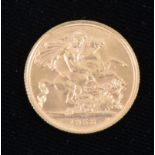 An Elizabeth II gold Sovereign coin, 1958.