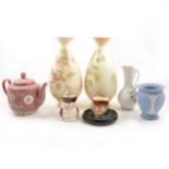 Assorted decorative ceramics including character jugs, vases, jardinieres, etc