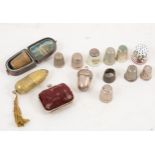 Sewing Interest - ten thimbles and three thimble cases.