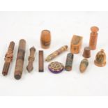 A collection of treen sewing requisites.