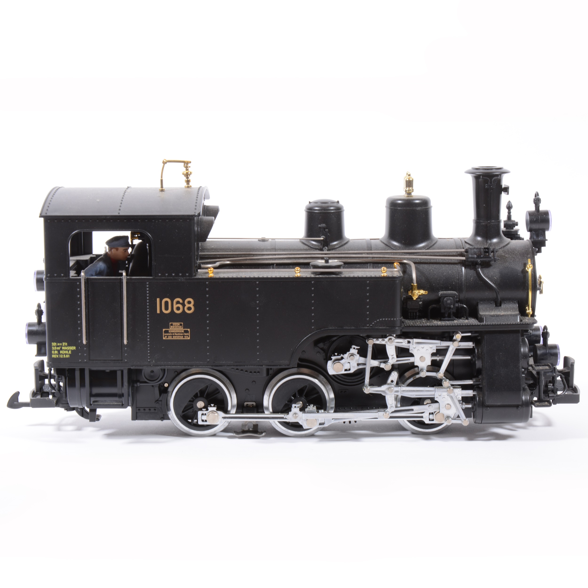 LGB electric, G scale, Swiss locomotive 0-6-0 plain black no.1068.