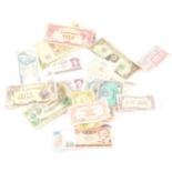 Various world banknotes including WWII Japanese and Allied occupation notes...