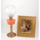 Pedestal oil lamp, early 20th Century, and a crystoleum