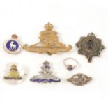 WWII Royal Artillery 'Jewelled Sweetheart Brooch', an RAF ring,cap badges etc