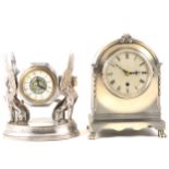 A WMF style silver-plated clock case, and another mantel clock