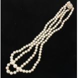 A two row cultured pearl necklace.