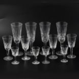 Six Waterford crystal champagne flutes, 19cm; seven sherries; and eight liqueurs, (21).