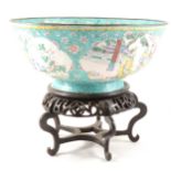 Early 20th. cent. Chinese Canton Enamel bowl with wooden stand.