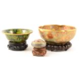 Satsuma bowl, lobed circular form, a cloisonne bowl, and a small jar.