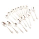 Six bead edge table spoons and twelve soup spoons marked Sterling, by Shreve & Co.