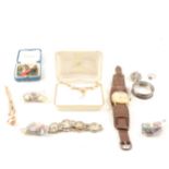 9ct. gold rope link bracelet, a 9ct. Cameo ring, a pendant marked 14k. together with a silver