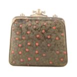 Edwardian tooled leather dance purse with Ladybird and leaf decoration and a leather coin purse.