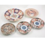 Five Imari plates and dishes