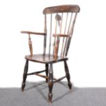 A beech and elm Windsor type farmhouse elbow chair