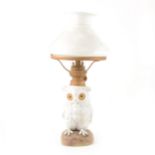 Edwardian porcelain Owl nursery oil lamp