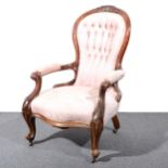 A Victorian stained walnut hoop-back easy chair,