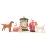 Masons mantel clock, Royal Mandalay; Beswick and Doulton figures