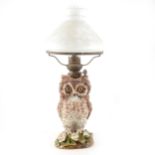 Edwardian porcelain Brown Owl table oil lamp