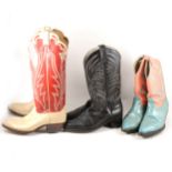 Four pairs of cowboy style boots and a pair of ankle boots,