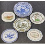 Six Staffordshire meat plates, including Copeland and Doulton
