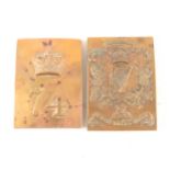 Two brass shoulder belt plates - XVIII Royal Irish Regiment,