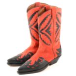 A pair of Marlboro Classics scarlet suede and black leather cowboy style boots.