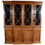 Late Victorian oak breakfront bureau bookcase,