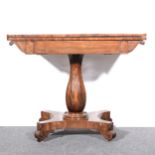 William IV mahogany fold-over tea table,