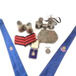 Militaria - WWI British War medal, binoculars, badges etc.