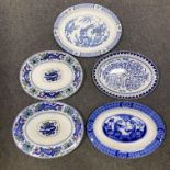 A collection of five late 19th-century meat plates