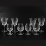 Seven Waterford crystal wine glasses, 15cm; and six Waterford brandy glasses