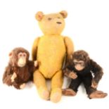 Old Teddybear 51cms. together with a Dean Chimpanzee and another.