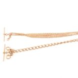 A 9ct rose gold double Albert watch chain and a rose metal double Albert watch chain