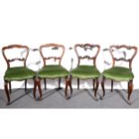 Two matched pairs of Victorian rosewood dining chairs