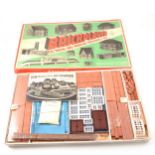 Brickplayer toy construction set, boxed, along with vintage toy block and pull-a-long cart.