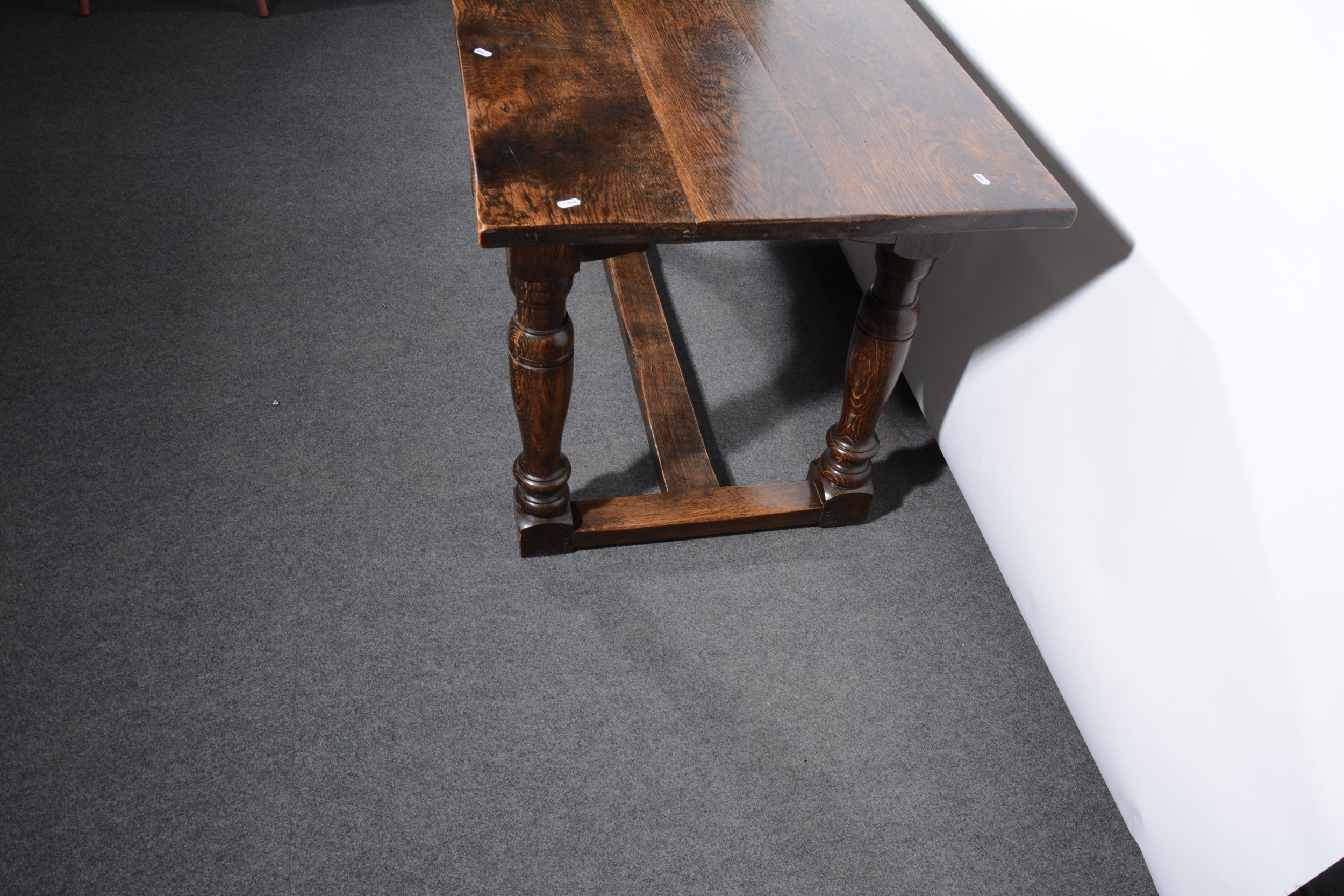 An oak dining table, rectangular boarded top - Image 2 of 4