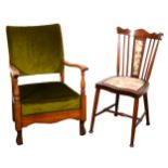 A beech framed occasional chair and a beechwood bedroom chair