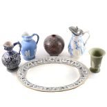 Assorted decorative ceramics, including Doulton Lambeth stoneware jugs