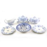 A Davenport pottery dinner service, printed blue and white Siam pattern.