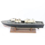 Scratch built model cruiser boat with 6v electric engine, wooden construction, with power packs,